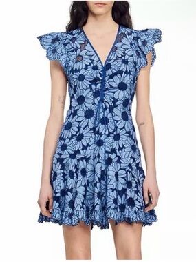 Sandro Women’s Blue Short Dress Floral Lace Fit & Flare Dress Size XS